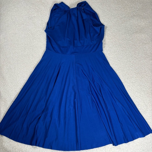 y2k flowy royal blue midi pleated dress short sleeve ruffles classy timeless - Picture 7 of 8